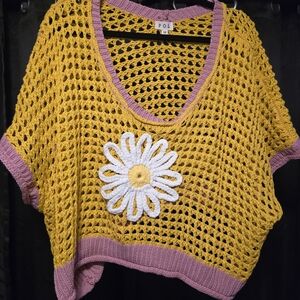 POL Yellow and Purple Crochet Top with Daisy